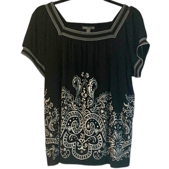 Apt. 9 Black & White Comfort Stretch Blouse, [Sz PXL] **FLAW NOTED** - Picture 1 of 9